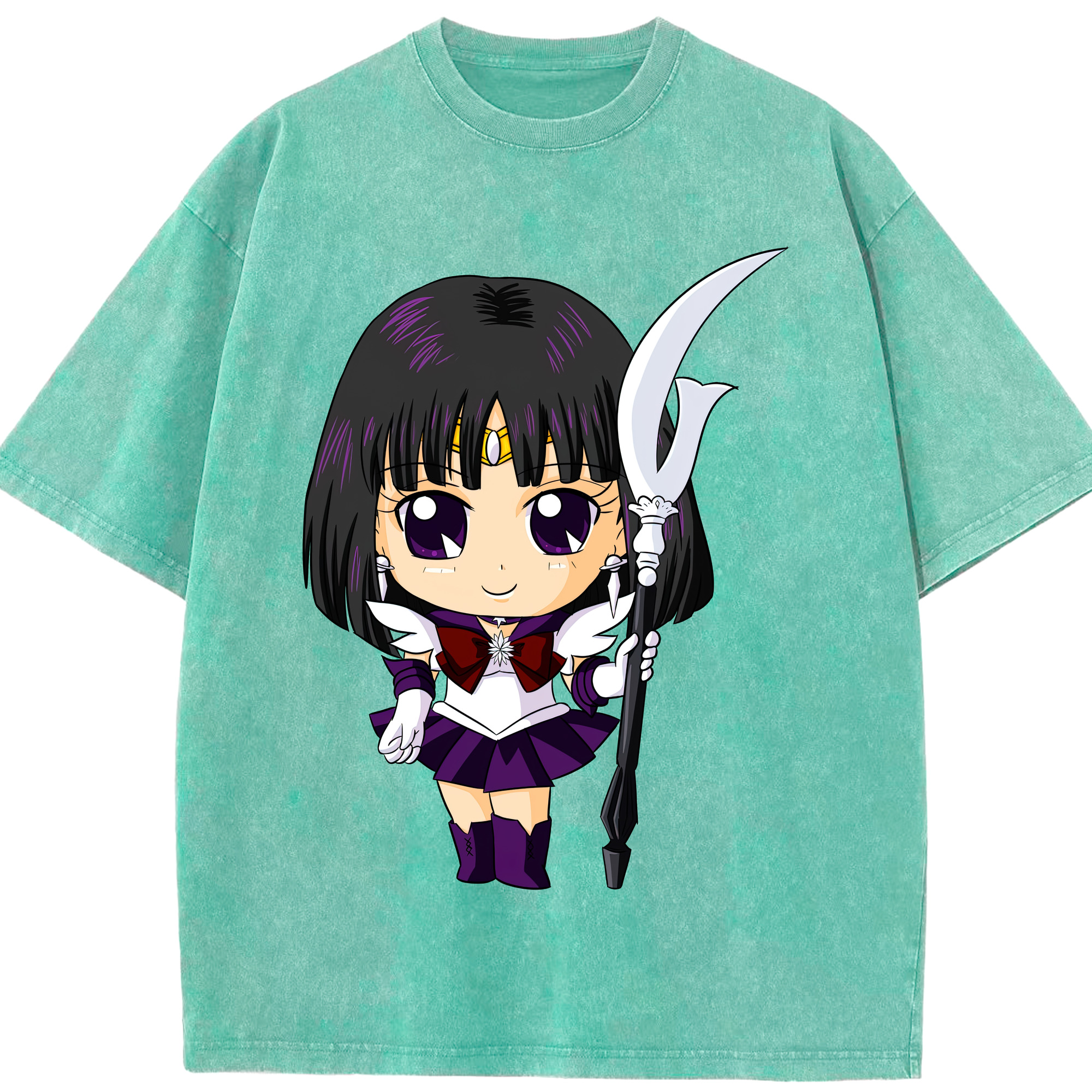 （画像用） 美少女戦士セーラームーン 土萠ほたる Sailor Moon Tomoe Hotaru （セーラーサターン；Sailor Saturn） 綿100% ヴィンテージ風 半袖Tシャツ（フロントプリント）